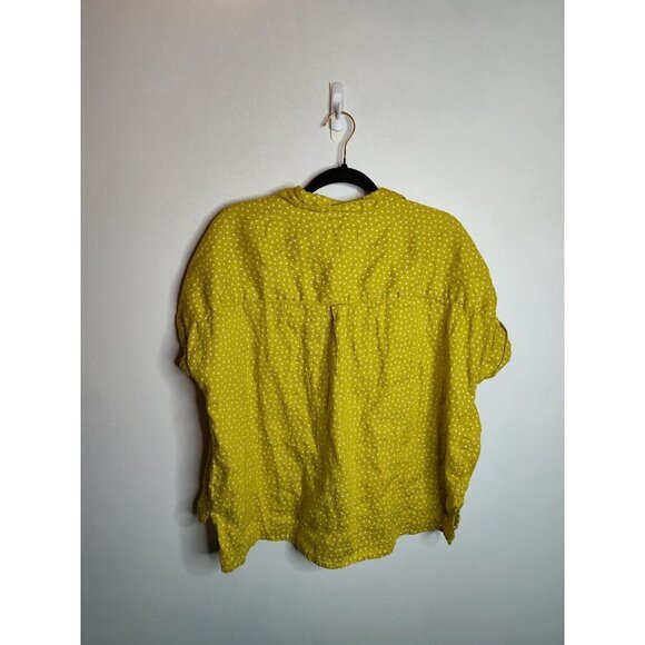 ☀️Rachel Zoe 100% Linen Polka Dot Yellow cropped button front top, L - Picture 3 of 7